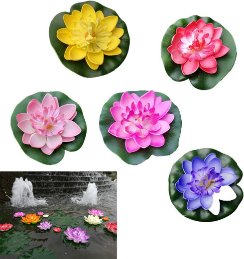 ifundom 5Pcs Lily Pads for Ponds, Artificial Lotus- Water Lily Pads Leaves & Floating Foam Lotuses for Garden Fish Pond Aquarium Pool Wedding Deco...