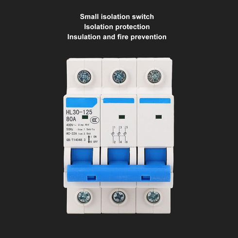 3 Pole 80A Miniature Circuit Breaker Disconnecting Switch PC Flame Retardant DIN Rail Mount for Electrical Safety Easy Installation with Wide Appl...