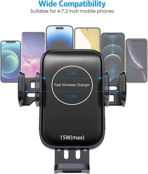 Criacr Wireless Car Charger, Auto-Alignment, Auto-Clamping & Adjustable Phone Holder, Wireless Charging for iPhone 14/13/12/11/Pro Max, Samsung Ga...