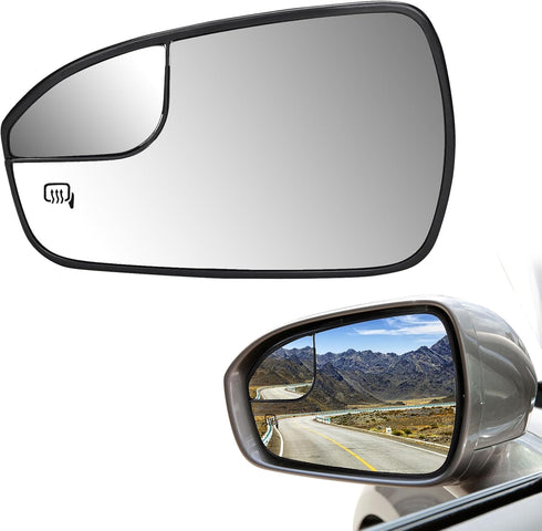 Left Driver side View Heated Mirror Glass Replacement for 2013 2014 2015 2016 2017 2018 2019 2020 Ford Fusion Mirror Glass With Rear Holder Replac...