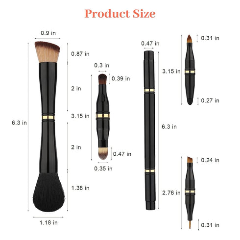 Two 4 in 1 Makeup Brush with Case,Double Ended Travel Makeup Brush Set Professional,Includes Foundation,Blush,Eyeshadow,Concealer Brushes,Powder,P...