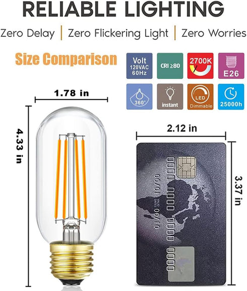 Leools Dimmable E26 led Bulb 8W Equal 75 watt Vintage LED Edison Bulb Clear Glass AC120V 2700K 800LM T14 LED Bulb for Ceiling Fan Light Bulbs, Pen...