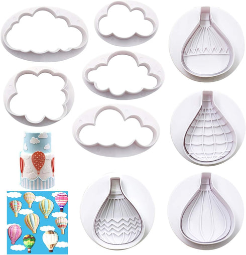 9Pcs Balloons and Cloud Cake Decoration Fondant Mold Set Hot Air Balloon Cookie Cutters for Chocolate Candy Baking Pastry Cookie Sugar Craft...