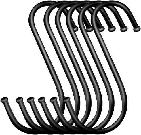 5 inch Extra Large S Hooks for Hanging, 6 Pack Heavy Duty Black S Hooks for Closet,Jeans Plants Jewelry Kitchen Pot Pan Cups Towels Hats...