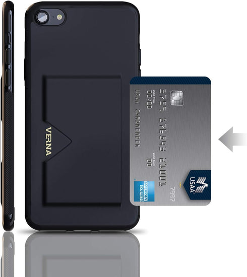Kitoo Compatible with iPhone SE 2022 | 7 | 8 | SE 2020 Slim Case with 2 Card Holder Slot, Wireless Charging with 1 Card Support - Black...