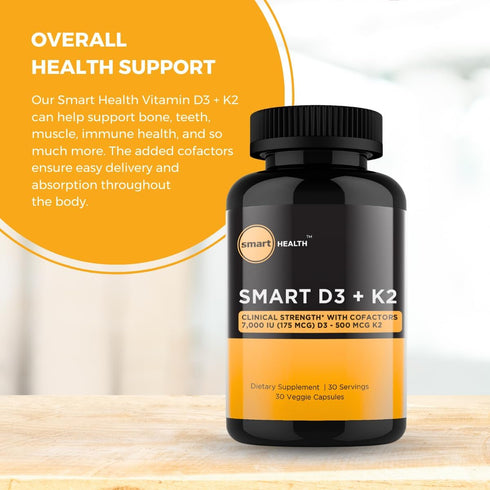 Vitamin D3 + K2 - Bone Health & Immune Support - 7000 IU(175 MCG)D3 + 500 MCG K2 - Cofactors B6, Magnesium & Zinc - Gluten Free, Vegan, Non-GMO - ...