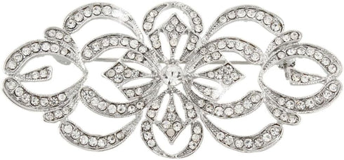 EVER FAITH Art Deco Bridal Brooch Clear Austrian Crystal Silver-Tone...
