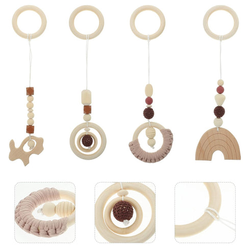 Toddmomy 4Pcs Baby Gym Wood Toys Wooden Hanging Toy Wood Activity Pendant Hanging Toy Sensory Toys Nursery Decor...