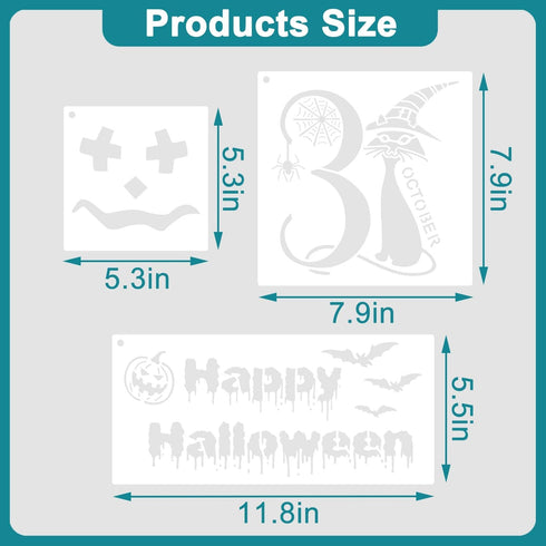 18 Pieces Halloween Stencils, Reusable Happy Halloween Ghost Bat Witch Pumpkin Stencils for Painting on Wood DIY Crafts Halloween Decorations (Sty...