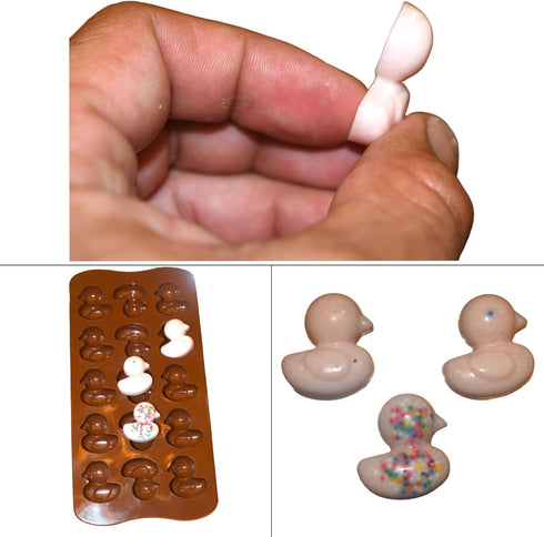 3D Bite-Sized Duck Chocolate Chip Silicone Baking Mold (15-Cavity) 100% Food-Garde, BPA-Free Candy Fondant, Dishwasher Safe, Oven Safe Single Cand...