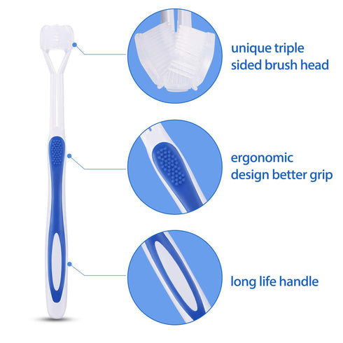 2 Pieces Autism Toothbrush Three Bristle Travel Toothbrush for Complete Teeth and Gum-Care, Great Angle Bristles Clean Each Tooth, Soft and Gentle...