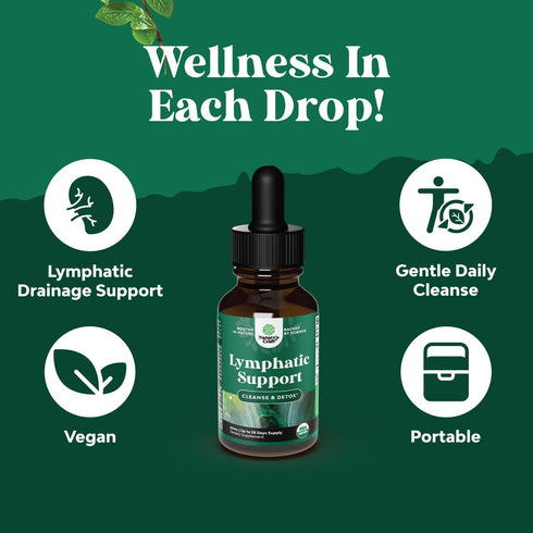 Certified Organic Lymphatic Drainage Drops - Herbal Lymphatic Cleanse and Immune Support Supplement with Echinacea Goldenseal & Red Clover Extract...