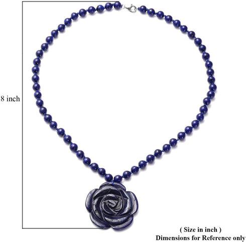Shop LC Carved Rose Blue Lapis Lazuli Beaded Necklace for Women 925 Sterling Silver Rhodium Plated Gifts for Women Size 18" Birthday Gifts...