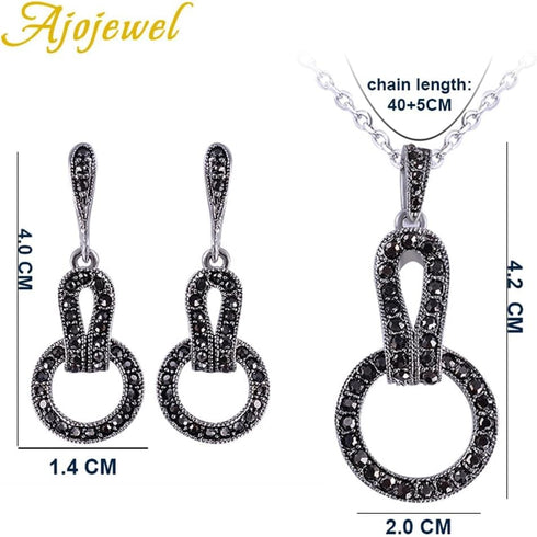 Simple Fashion Vintage Jewelry Sets Women Black Rhinestone 8 Shaped Necklace Earrings Jewelry Accessories...