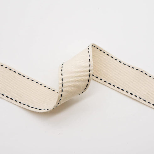 CT CRAFT LLC Ivory Cotton Black Stitched Ribbon 7/8" x 10 Yards for Home Décor Gift Present Wrapping DIY Crafts Birthday Wedding Bouquet Christmas...