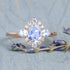 Plated 18k Rose Gold Rainbow Moonstone Rings,Women Bridal Set Statement Anniversary Ring Gift Oval & Pear Cut CZ Simulated Diamond Engagement Ring...