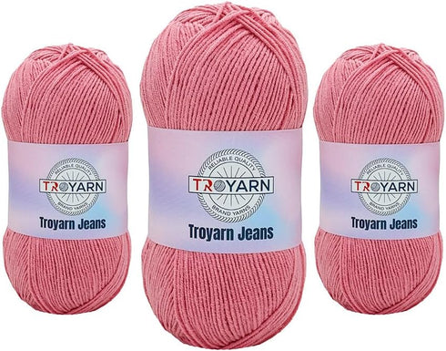 Jeans 60% Cotton 40% Acrylic Amigurumi Yarn,Soft, Fine/Sport (2) for Crochet and Knitting (3 x 3.52 Oz) / (3 x 360 Yd) (11617 - Pink)......