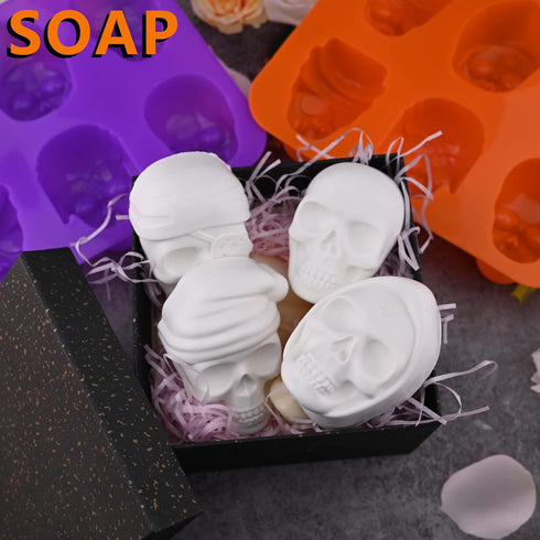 Sakolla Large Skull Cake Pan Silicone Molds, 2 Pack 6 Cavity Halloween Skull CakeletChocolate Molds Candy Pizza Baking Molds Handmade Soap Tray...