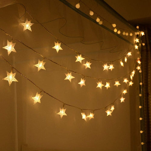 Homeleo Warm White 50 Led Star Fairy Lights with Remote Control, Battery Powered Five-Pointed Star String Lights...