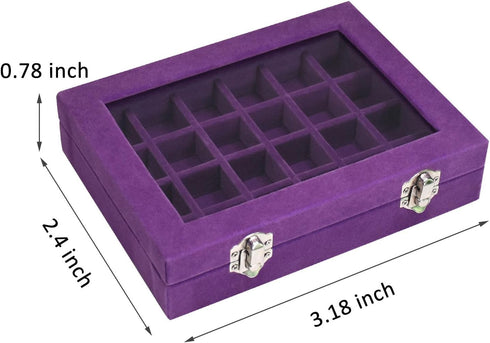 Velvet Jewelry Box 24 Grid Jewelry Ring Display Organiser Box Tray Holder Earrings Storage Case for Girls Wife Mom Women (Purple)...