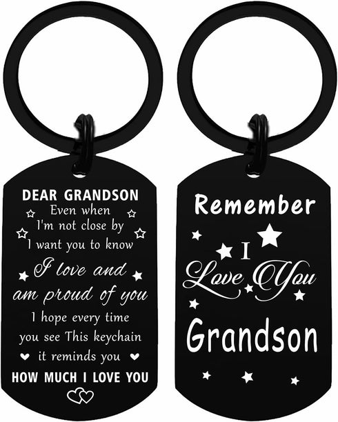 Resdink Grandson Gifts from Grandma - I Love My Grandson Keychain Grandkid Black for Birthday Graduation Fathers Day...