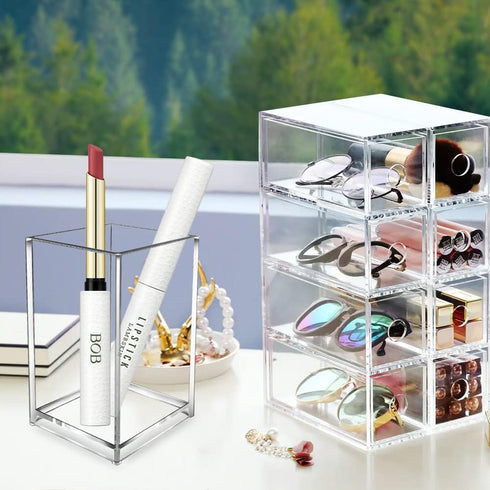 Makeup Brush Holder Organizer Clear Acrylic Pencil Pen Holder Cup Desk Accessories Holder for Office School Home Supplies (STYLE-A)...