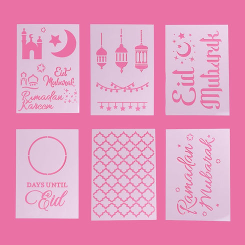 Ramadan & Eid Stencils- 6Pcs Reusable Stencils, Islamic Design Stencils for kids craft, Painting on Wood, Plastic, Fabric, Template for Greeting C...
