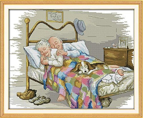 Stitchmelody Counted Cross Stitch Kits,14CT Unprinted Pattern Embroidery Set,DMC Threads Needlework Kit-Happy Couple 44cm×36cm...
