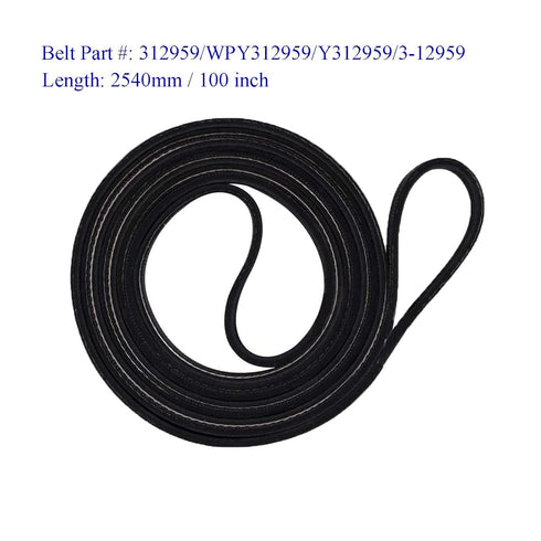 WPY312959 Dryer Belt Replacement for Maytag, Kenmore, Jenn-Air. 100 Inch Long Dryer Drum Drive Belt 312959 Replace Part 3-12959, 3-14774, 314774, 6-3129590, LB234, P46-150, WPY312959VP, Y312959