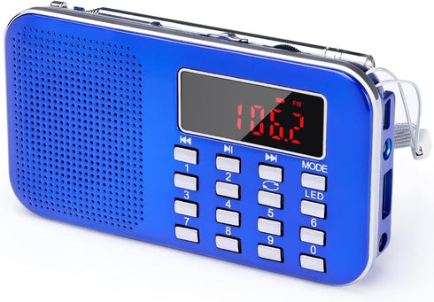 PRUNUS Mini Portable Radio AM FM Pocket Radio with MP3, LED Flashlight, Digital Radio Speaker Support Micro SD/TF Card/USB, Auto Scan Save, 1200mA...