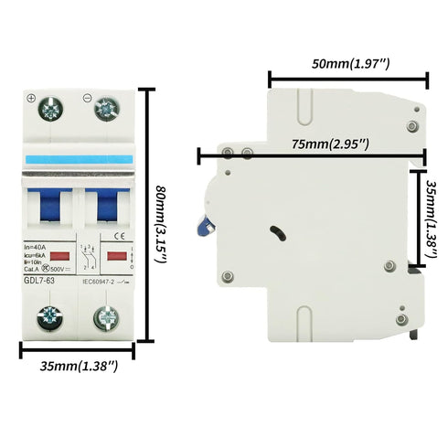 2 Pole DC Miniature Circuit Breaker, 500V 40 Amp DC Breaker Solar Disconnect Switch C40 for Solar Panel PV System...