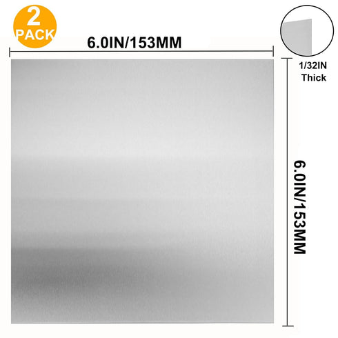 2Pcs 430 Stainless Steel Sheet Metal 6" x 6" x 1/32" Inch Metal Plates for Magnetic Mount Board Wall 20GA(0.80MM) 430 Stainless Steel Shim Stock P...