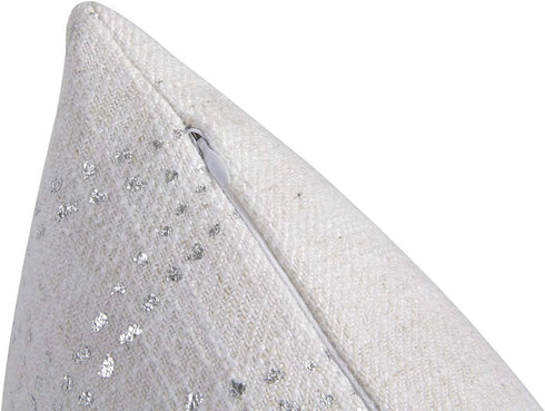 Silver Couch Throw Pillow Cover 1pc 20X20inch Ecru White Textural Linen Look Metallic Print Rhombus Wavy Geometric Decorative Pillowcase Christmas...