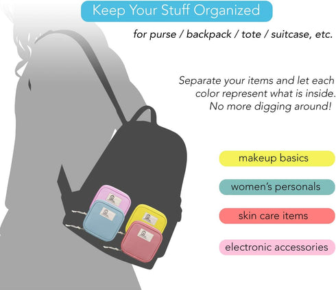 4pcs Cute Small Travel Sanitary Holder Girls Waterproof Cosmetic Jewelry Bags Lipsticks Electronics Makeup Organizers for Women, Multicolor...