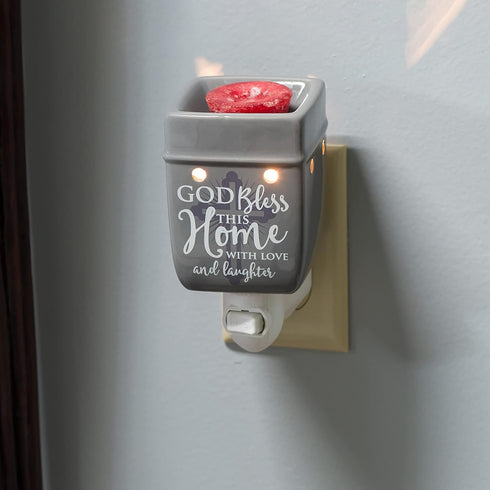 Elanze Designs God Bless This Home with Love Grey Stoneware Electric Plug-in Wax Tart Oil Warmer...