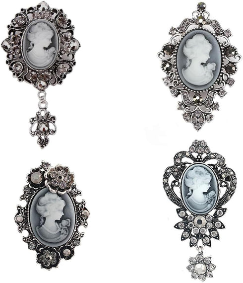 Vintage Princess Frame Crystal Cameo Brooches Pins Set for Women (a)...