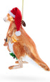Santa Kangaroo Mom Carrying Baby in Pouch Blown Glass Christmas Ornament...