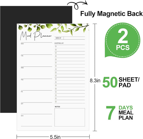 Joyberg 2 PCS Weekly Meal Planner Magnetic for Fridge 8.3x5.5”, Undated Weekly Meal Planner and Grocery List Tearable Shopping List, Magnetic Menu...