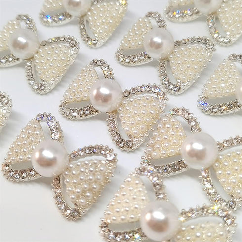 12PCS Luxury Pearl Rhinestone Bow Design Buttons Fashion Metal Buttons for Sewing Clothing DIY Decor (1.26" ×0.78")...