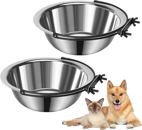 Dog Bowls Crate Water Bowl Kennel Hanging Cage Food Water Bowl Non-Spill Stainless Steel Metal Mountable Feeder Dish for Puppy Bunny Cats Pets Att...