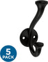 Franklin Brass Casual Farmhouse (5-Pack) Coat and Hat Wall Hooks Double Hooks for Hanging Matte Black Wall Mount Hanger Backpack, Purse, Bag, Towe...