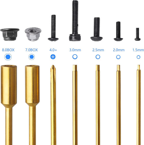 Titanium RC Hex Bits Set 1.5/2.0/2.5/3.0mm Allen Wrench Keys M4 Lock Nuts Driver, Phillips Bit for RC Hex Head Screws Compatible with 1/4" Drive D...
