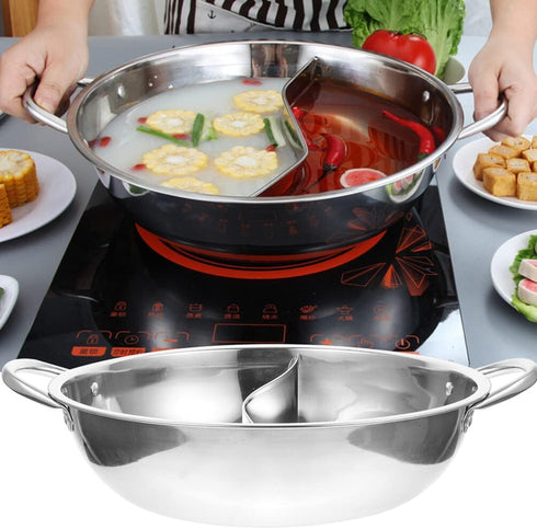PACKOVE Double Flavor Hot Pot Divided Soup Pot Stainless Steel Hot Pot Dual Sided Pot Shabu Shabu Pot For Home (32CM?...