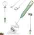 Double Whisk Milk Frother Handheld USB-C Rechargeable Electric Drink Mixer Green,3 Speeds Adjustable Coffee Foamer Drink Whisk for Lattes, Matcha,...