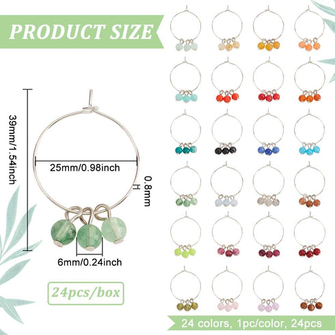 BENECREAT 24 PCS Acrylic Wine Glass Charm, Faux Gemstone Beaded Tassel Wine Glass Charm with Brass Wine Glass Charm Ring, For Wedding Receptions, ...