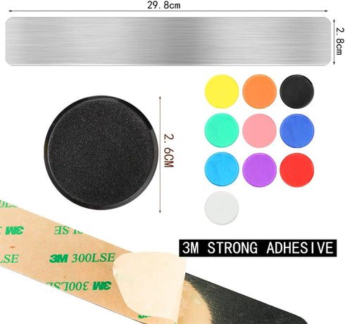 Magnetic Bulletin Strips 5PCS Self Adhesive Frameless Stainless Iron Bulletin Board Bar with 10 Magnetic Buttons for Memo Photo Notes Office Schoo...