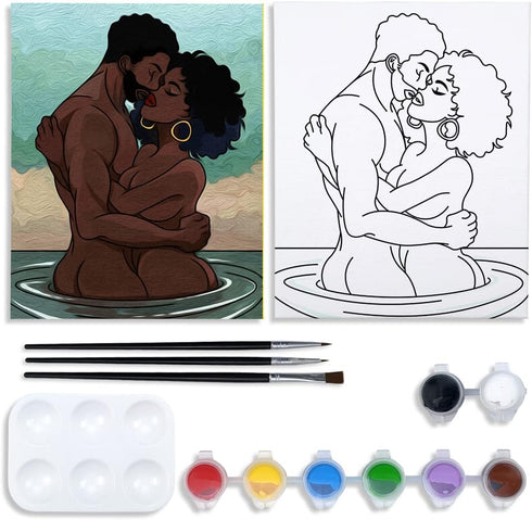Nuberlic Canvas Painting Kit Pre Drawn Canvas for Painting for Adults Couples Paint and Sip Party Supplies Love Theme Couple DIY Date Night Activi...