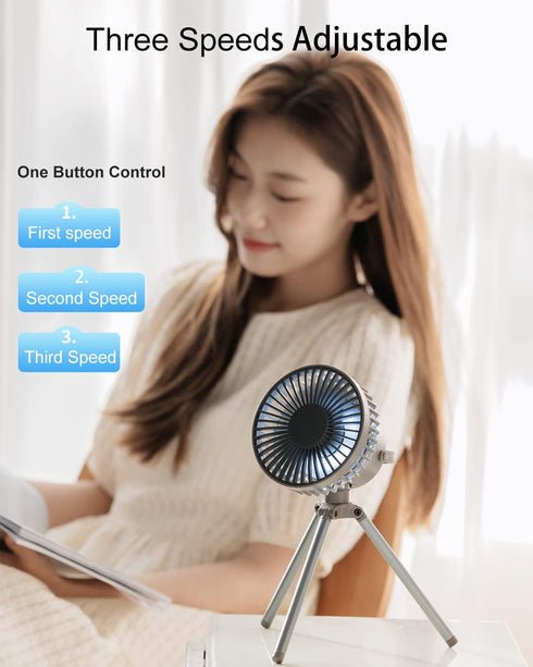 Portable Quiet Desk Fan - 3 Speeds Adjustable and Strong Wind Small Fan with 3 Light, USB Cooling Air Circulator, Battery Powered Rechargeable Tab...