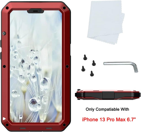 Marrkey for iPhone 13 Pro Max Case,360 Full Body Protective Heavy Duty Shockproof Tough Armour Aluminum Alloy Metal Case with Silicone Built-in Sc...
