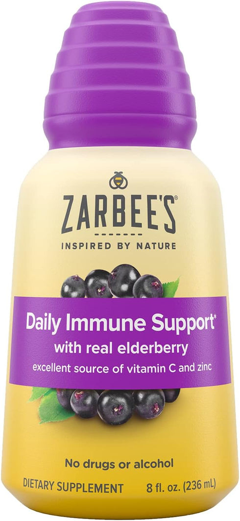 Zarbee''s Liquid Daily Immune Support, High Concentrate Liquid, with Real Elderberry Vitamin C & Zinc, Black Elderberry Flavor, For Daytime Use, 8...